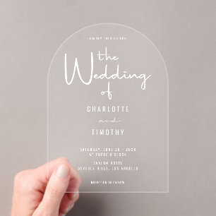 Minimalist Modern Calligraphy Casual Wedding Arch Acrylic Invitations