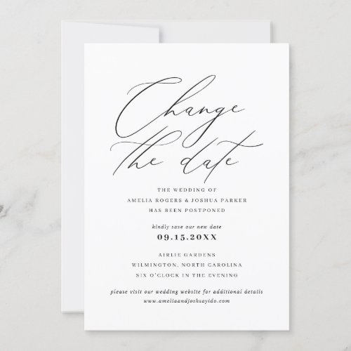 Minimalist Modern Calligraphy  Change The Date Invitation