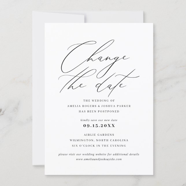 Minimalist Modern Calligraphy | Change The Date Invitation (Front)