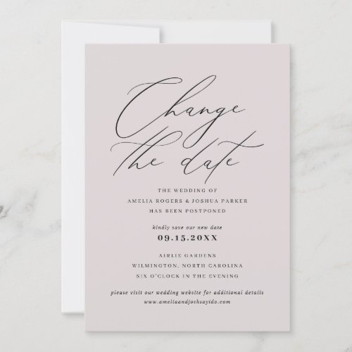 Minimalist Modern Calligraphy  Change The Date Invitation