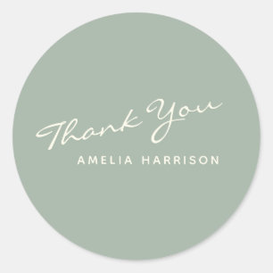 Minimalist Modern Calligraphy Green Name Thank You Classic Round Sticker