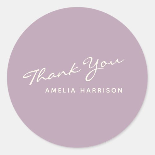 Minimalist Modern Calligraphy Lilac Name Thank You Classic Round Sticker