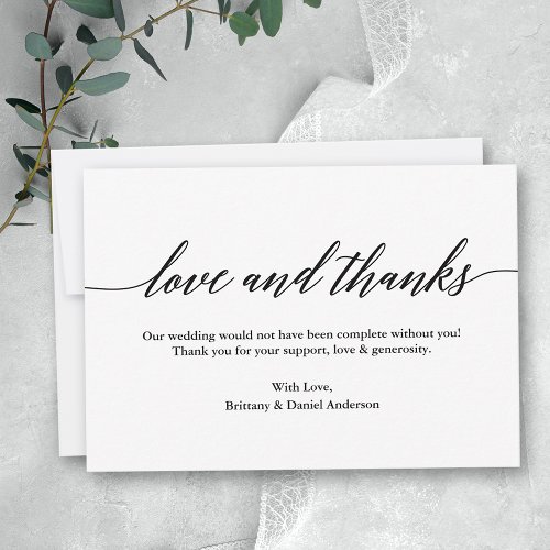 Minimalist Modern Calligraphy Love Thanks Wedding Thank You Card