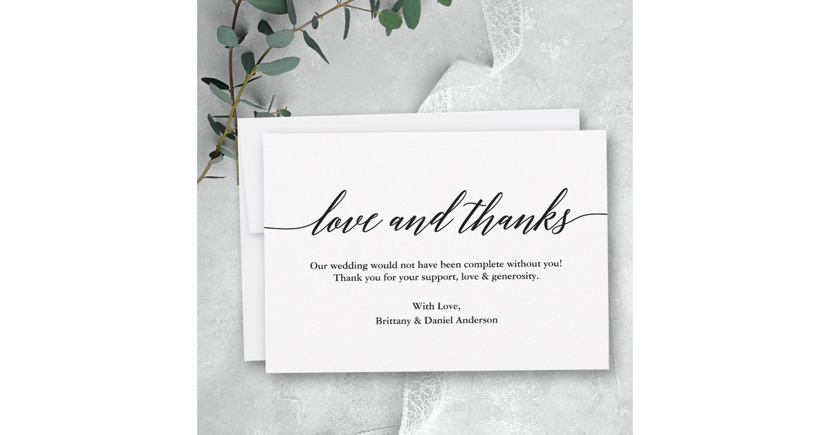 Minimalist Modern Calligraphy Love Thanks Wedding Thank You Card | Zazzle