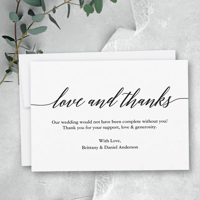 Minimalist Modern Calligraphy Love Thanks Wedding Thank You Card | Zazzle