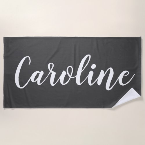 Minimalist Modern Calligraphy Name Black White Beach Towel