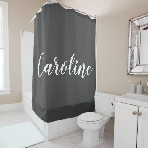 Minimalist Modern Calligraphy Name Black White Shower Curtain