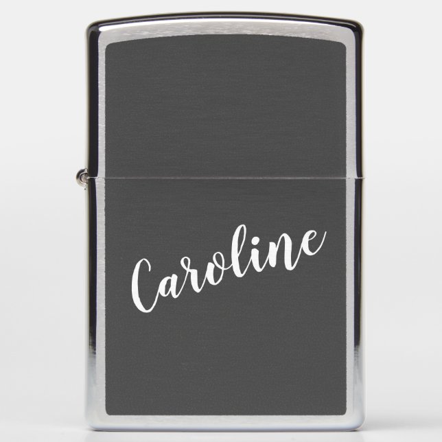 Minimalist Modern Calligraphy Name Black White Zippo Lighter (Front)