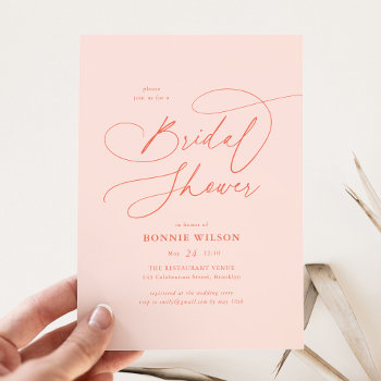 Minimalist Modern Calligraphy Pink Bridal Shower Invitation by NBpaperco at Zazzle