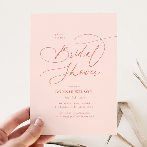 Minimalist Modern Calligraphy Pink Bridal Shower Invitation