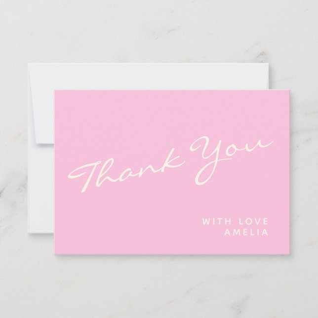 Minimalist Modern Calligraphy Pink Name Thank You Card (Front)