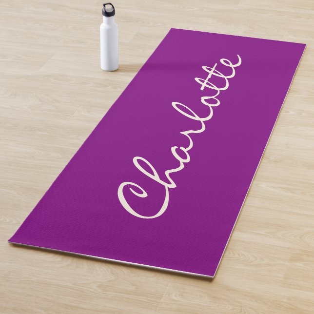 Minimalist Modern Calligraphy Purple Personalized Yoga Mat (In Situ)