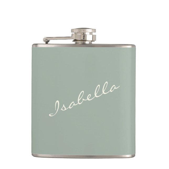 Minimalist Modern Calligraphy Sage Name Wedding  Flask (Front)