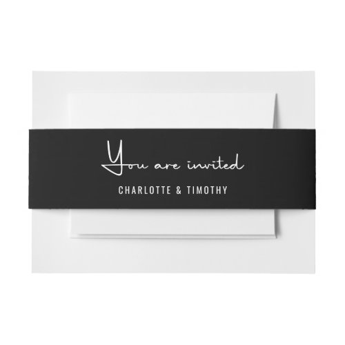 Minimalist Modern Calligraphy Script Black Wedding Invitation Belly Band