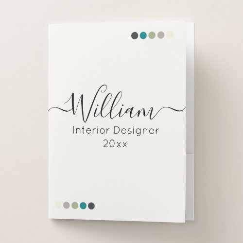 Minimalist Modern Calligraphy Script Name White Pocket Folder