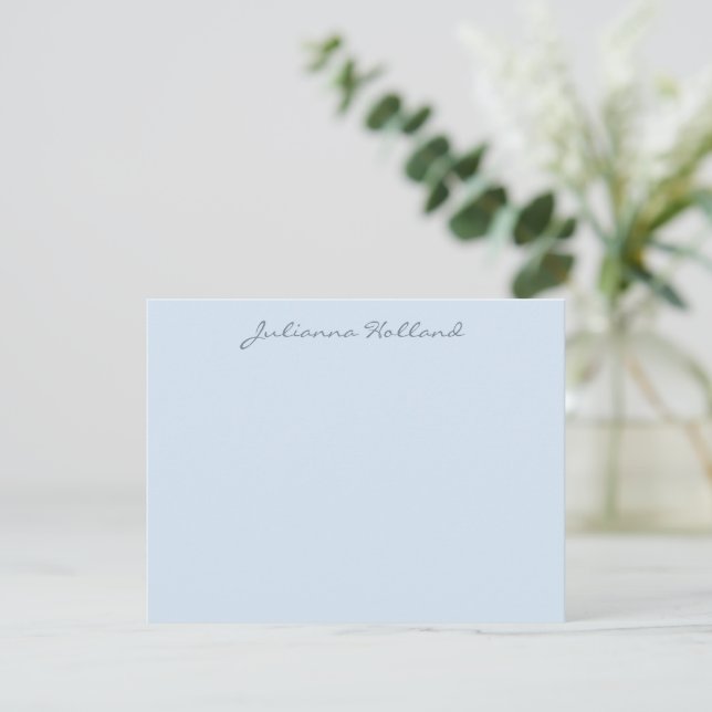 Minimalist Modern Calligraphy Soft Blue Name Note Card (Standing Front)