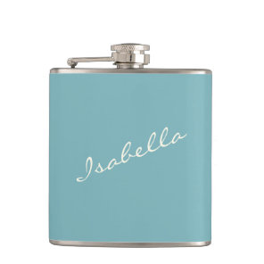 Minimalist Modern Calligraphy Teal Name Wedding Flask