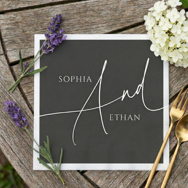 Minimalist Modern Calligraphy Wedding Black Napkins (Creator Uploaded)