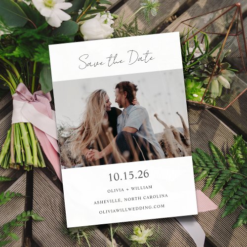 Minimalist Modern Calligraphy Wedding Couple Photo Save The Date