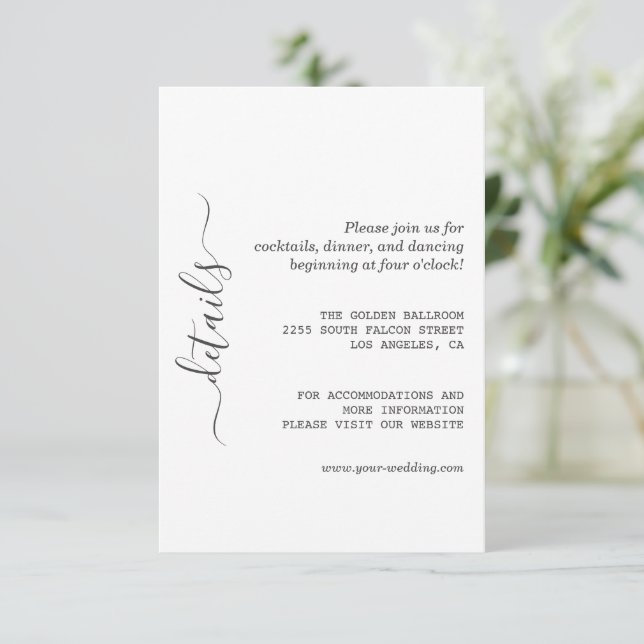 Minimalist Modern Calligraphy Wedding Details  Enclosure Card (Standing Front)