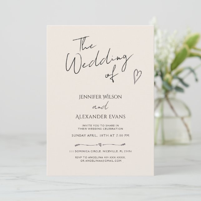 Minimalist Modern Calligraphy Wedding Invitation (Standing Front)