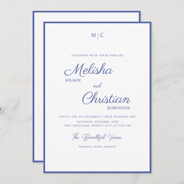Minimalist Modern Calligraphy Wedding Invitation (Front/Back)
