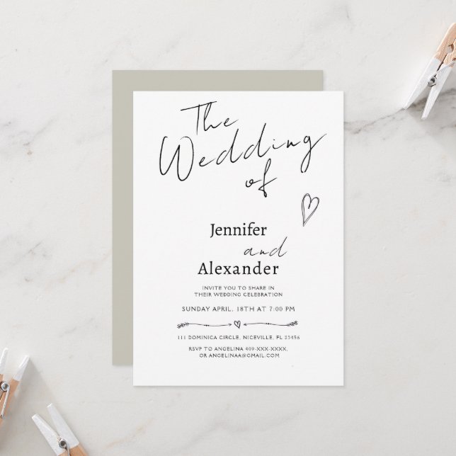 Minimalist Modern Calligraphy Wedding Invitation (Front/Back In Situ)