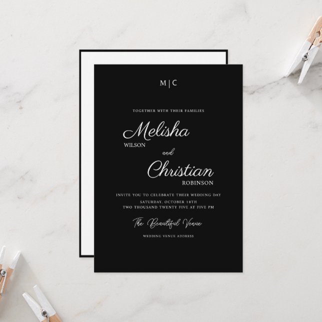 Minimalist Modern Calligraphy Wedding Invitation (Front/Back In Situ)
