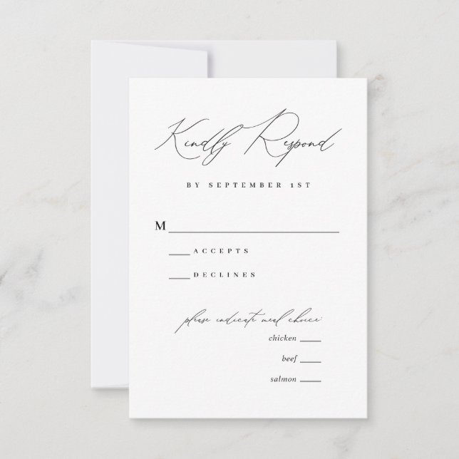 Minimalist Modern Calligraphy Wedding Menu RSVP (Front)
