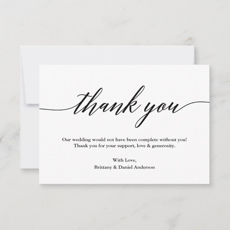 Minimalist Modern Calligraphy Wedding Thank You Card | Zazzle