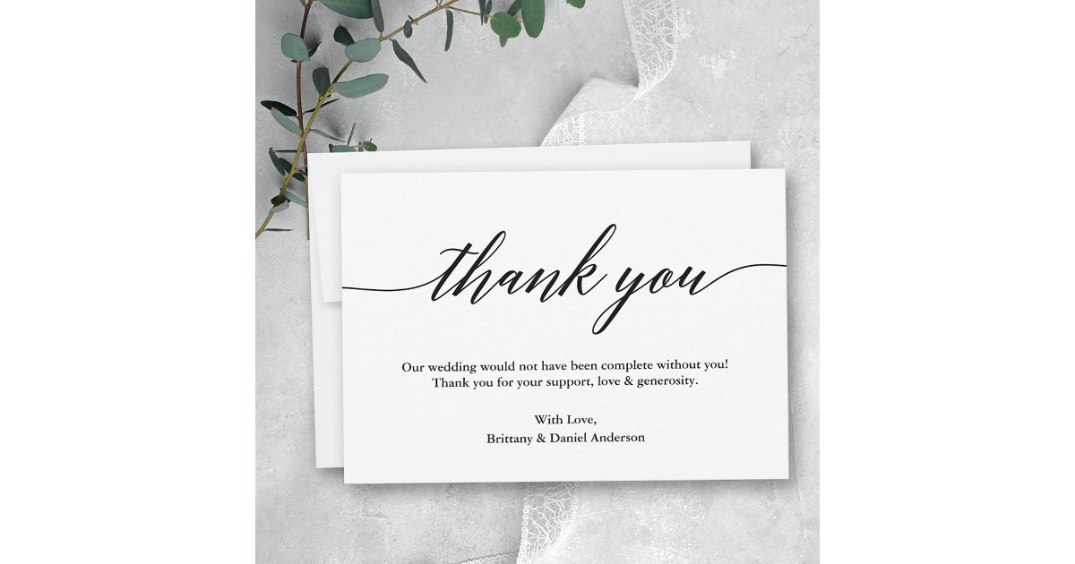 Minimalist Modern Calligraphy Wedding Thank You Card | Zazzle