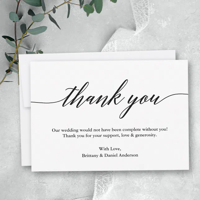 Minimalist Modern Calligraphy Wedding Thank You Card Zazzle