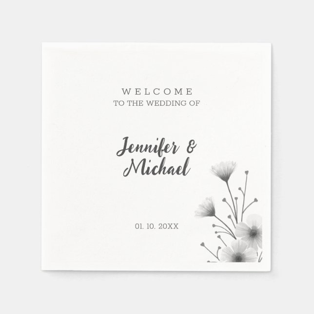 Minimalist Modern Calligraphy Wedding Welcome Napkins (Front)