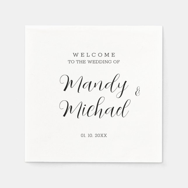 Minimalist Modern Calligraphy Wedding Welcome Napkins (Front)