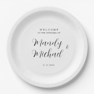 Minimalist Modern Calligraphy Wedding Welcome Paper Plates