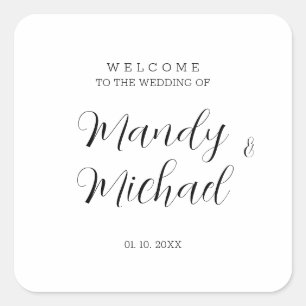Minimalist Modern Calligraphy Wedding Welcome Square Sticker