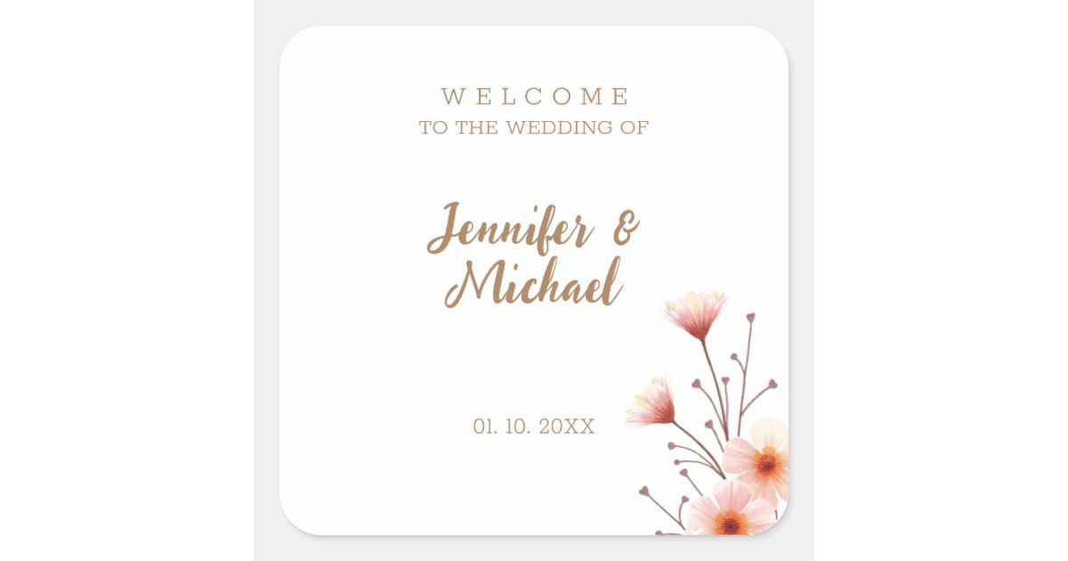 Minimalist Modern Calligraphy Wedding Welcome Square Sticker | Zazzle
