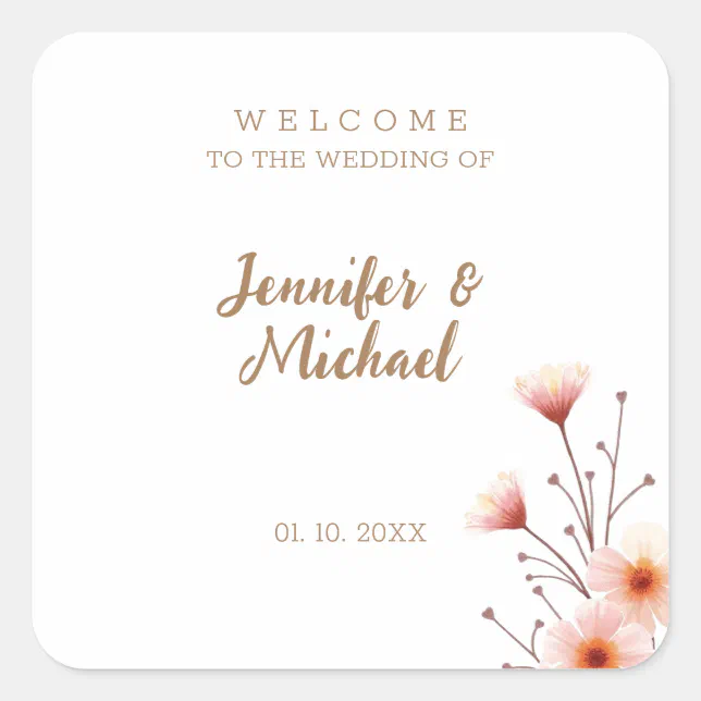 Minimalist Modern Calligraphy Wedding Welcome Square Sticker | Zazzle
