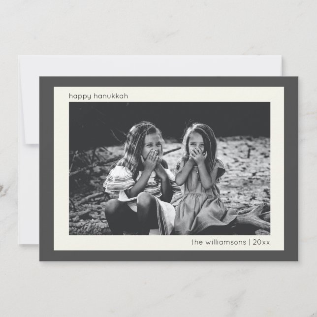 Minimalist Modern Charcoal Gray Hanukkah Photo Holiday Card (Front)