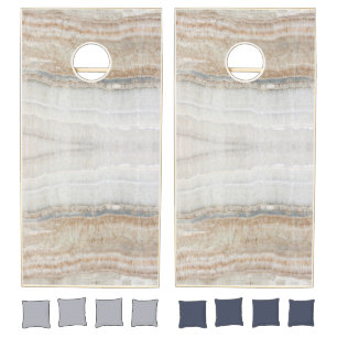 minimalist modern chic beige tan white grey marble cornhole set