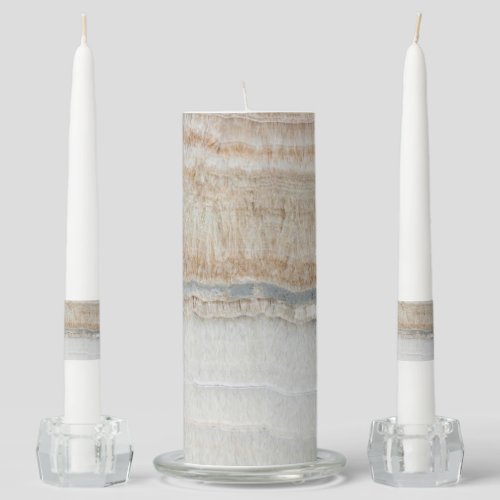 minimalist modern chic beige tan white grey marble unity candle set