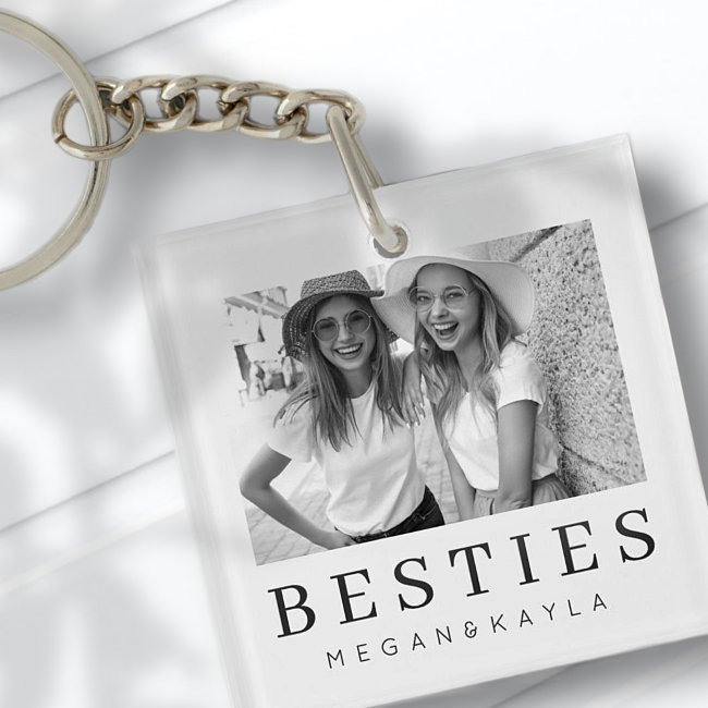 Minimalist Modern Chic Best Friends BFF Photo Keychain