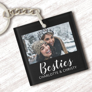 Minimalist Modern Chic Best Friends Photo Keychain
