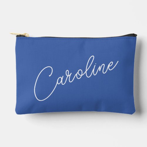 Minimalist Modern Chic Calligraphy Name Blue Accessory Pouch