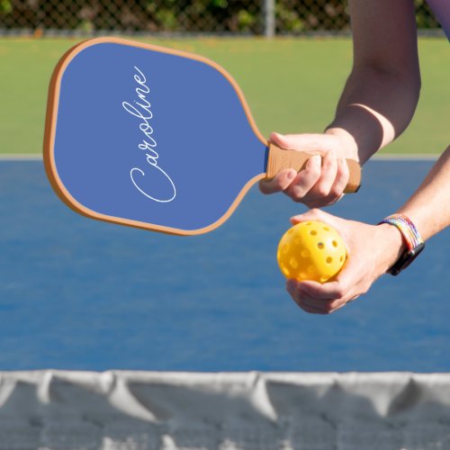 Minimalist Modern Chic Calligraphy Name Blue Pickleball Paddle