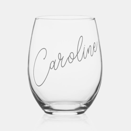 Minimalist Modern Chic Calligraphy Name Custom Stemless Wine Glass