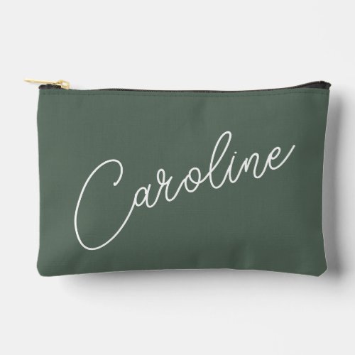 Minimalist Modern Chic Calligraphy Name Dark Sage Accessory Pouch