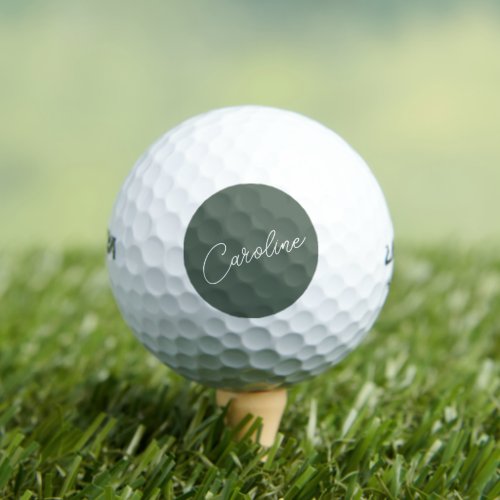 Minimalist Modern Chic Calligraphy Name Dark Sage Golf Balls