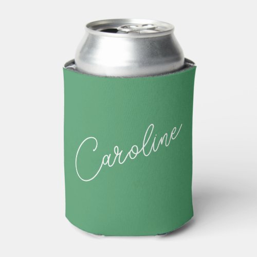 Minimalist Modern Chic Calligraphy Name Green Can Cooler