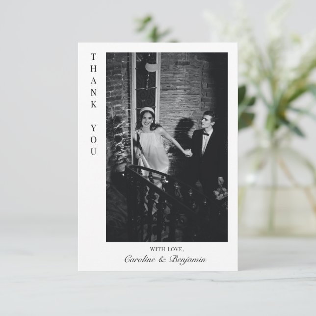 Minimalist Modern Chic Personalized Photo Wedding Thank You Card (Standing Front)